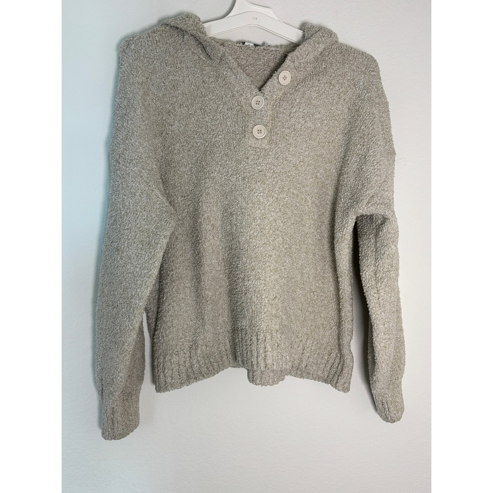 Threads‎ 4 Thought Mens Large Oatmeal Boucle Knit Henley Hooded Sweater Beige